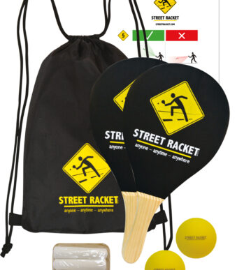 Paddelstel voor racketsporten op straat.