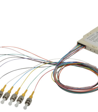 Splitsverbindingsmuurkastje, enkelvezel, ST-connectoren.