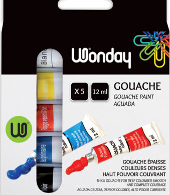Wonday gouacheverf 12 ml, assorti kleuren, etui met 5 stuks