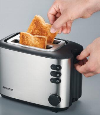 Severin 2-sneden broodrooster, roestvrijstaal / zwart.