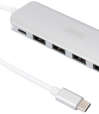 USB-C 3.0 hub, 4 poorten, zilverkleurig