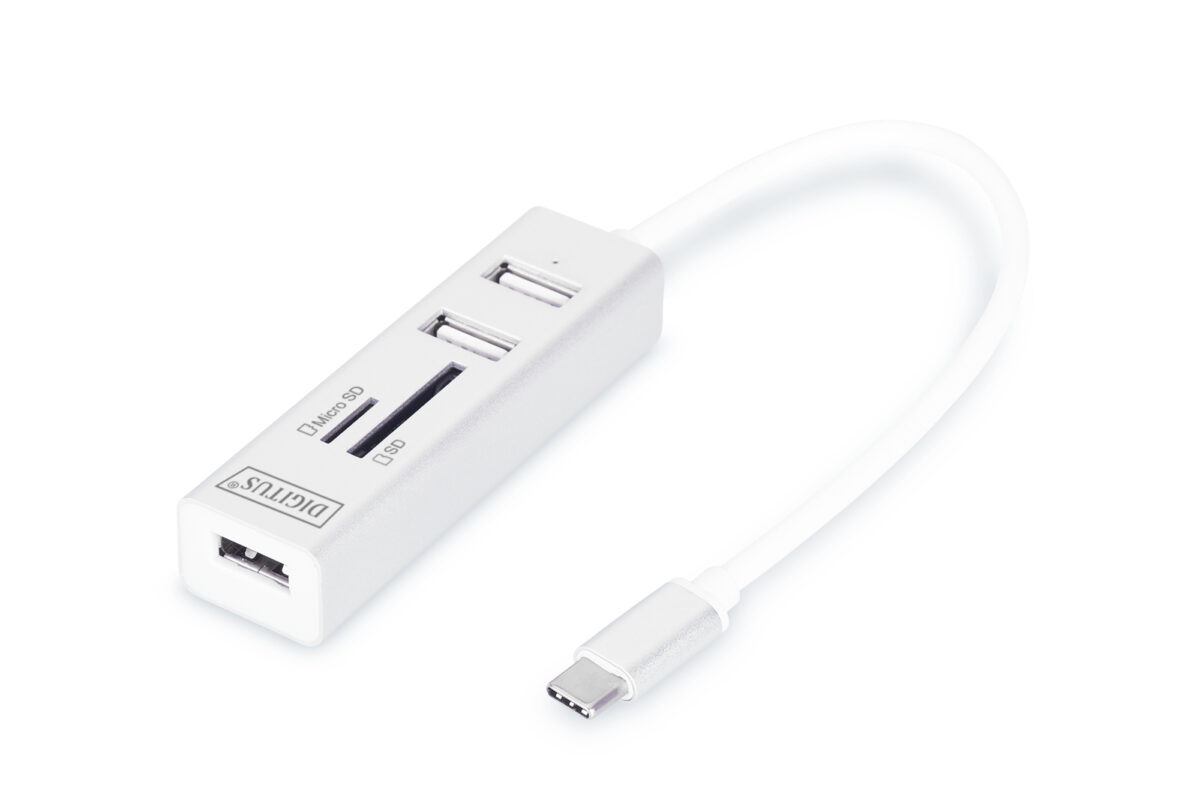 USB-C 2.0 OTG-hub met 3 poorten en SD-kaartlezer