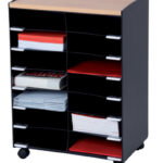 Rollenbakwagen met 14 vakken, zwart/beuken