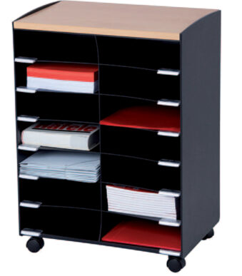 Rollenbakwagen met 14 vakken, zwart/beuken