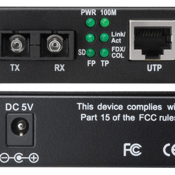 Snelle Ethernet mediaconvertor, RJ45/SC, enkelmodus