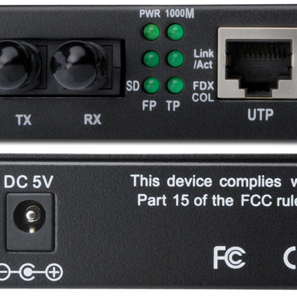 Gigabit mediaconverter, RJ45/ST, multimode.