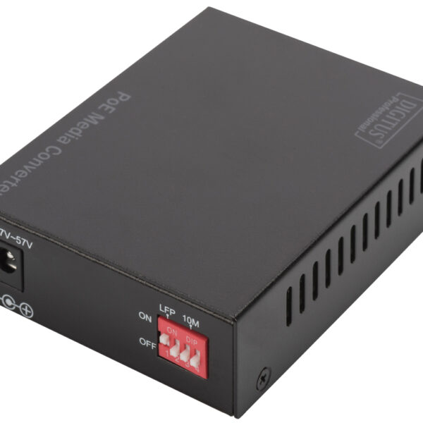 Gigabit PoE-mediaconverter, RJ45 / SFP, voedingsuitgang.