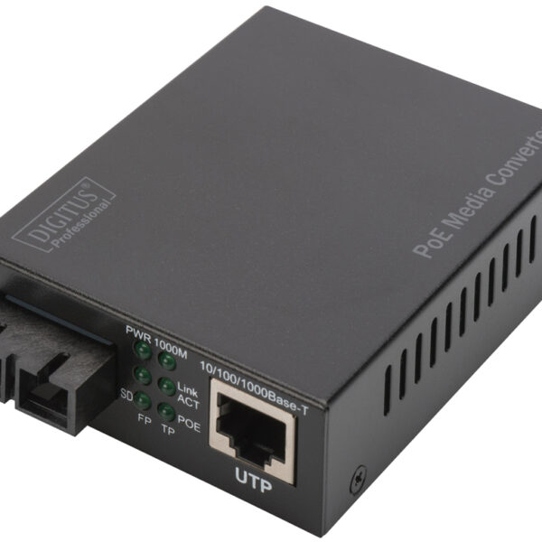Gigabit PoE mediaconverter, RJ45/SC, multimode