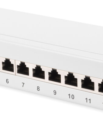 Burenbordpaneel voor bureau Categorie 6A, Klasse EA, 12 RJ45-aansluitingen