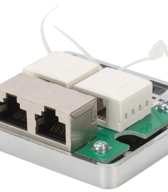 Opbouw wanddoos cat.6A, 2x RJ45, afgeschermd, zilver