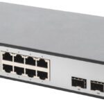 19" Gigabit PoE-switch, 8 poorten, onbeheerd, 2 uplinks.