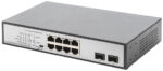 19" Gigabit PoE-switch, 8 poorten, onbeheerd, 2 uplinks.