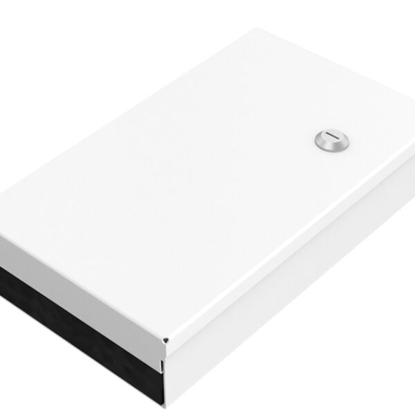 Wandmonteerbare glasvezelkoppelingsbox, compact, grijs.