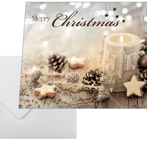 Kerstkaart beige kaarslicht, liggend formaat