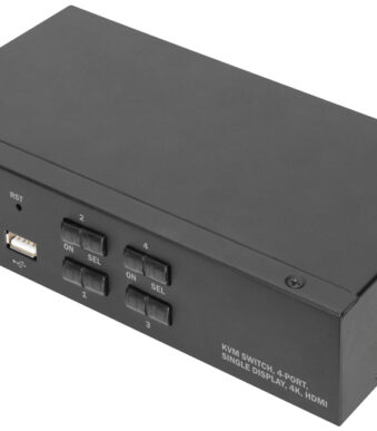 DIGITUS KVM-Switch, 4 poorten, Enkele weergave, 4K, HDMI