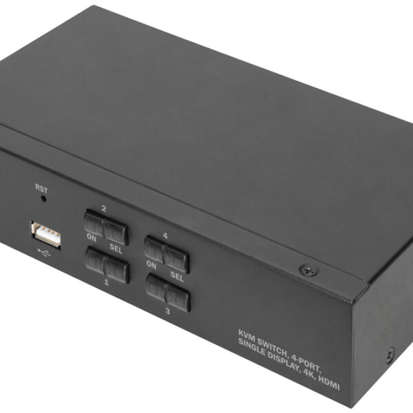 DIGITUS KVM-Switch, 4 poorten, Enkele weergave, 4K, HDMI