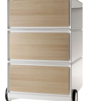 Papierstroomrolcontainer 'makkelijkedoos', 3 laden, wit / beuken