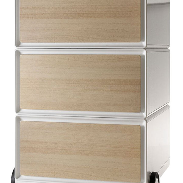 Papierstroomrolcontainer 'makkelijkedoos', 3 laden, wit / beuken