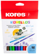 Kores vezelpuntstiften, fijn, set van 12 in kartonnen etui.