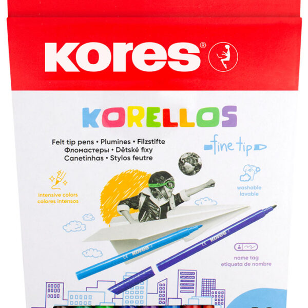 Kores vezelpuntstiften, fijn, set van 12 in kartonnen etui.