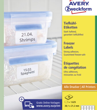 Avery diepvries-etiketten, 38,1 x 21,2 mm, wit