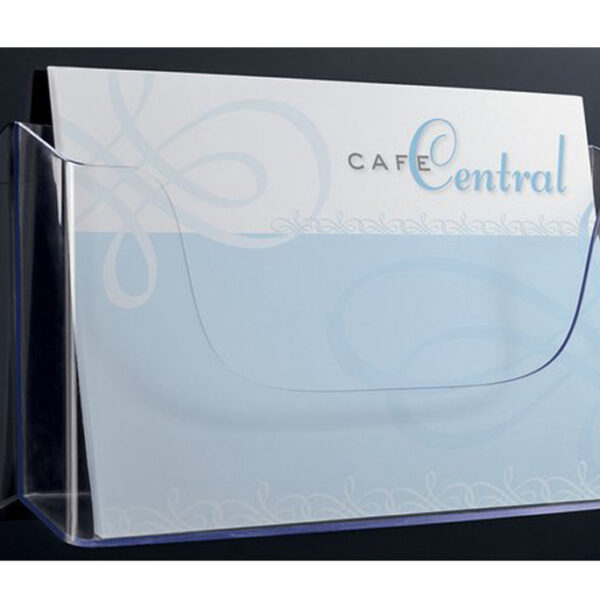 Acrylaat wandhouder voor brochures, liggend A4-formaat.