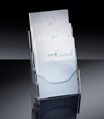 Acrylhouder voor tafel met 3 vakken, formaat A4