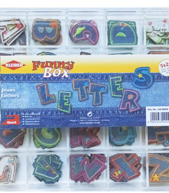 Stoffen letterapplicaties 'Grappige doos - Spijkerbriefjes'