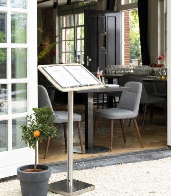 Securit menukaart-standaard, van hout en RVS