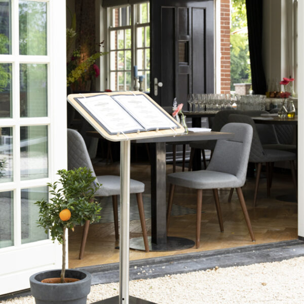 Securit menukaart-standaard, van hout en RVS