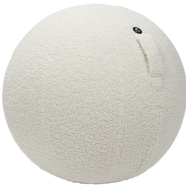 Witte bolvormige zitbal met bouclé stof