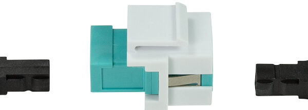 Optische vezelkoppeling, 2x SC-simplex, multi-mode, aquablauw