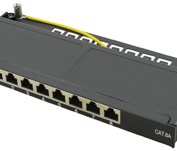 Mini patchpaneel Cat.6A, 8 poorten, zwart, 0,5 HE