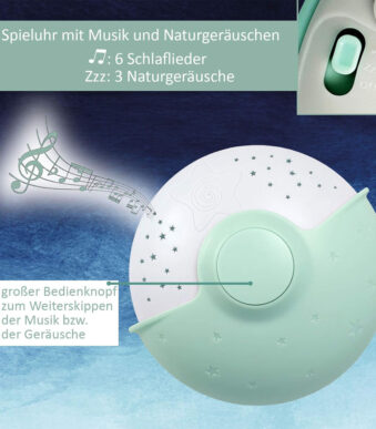 Eerste hulp slechts nachtlampje met slaapliedjes en kleurprojectie.