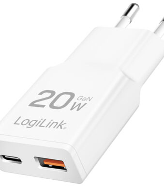 LogiLink USB-stekkeradapter - 1x USB-C (snelladen), 1x USB-A (snel opladen)