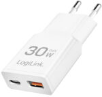 LogiLink USB-stekkeradapter - 1x USB-C (snelladen), 1x USB-A (snel opladen)