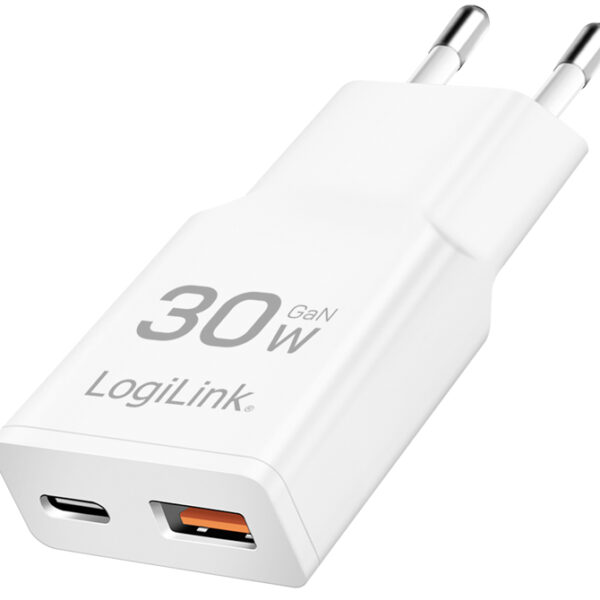 LogiLink USB-stekkeradapter - 1x USB-C (snelladen), 1x USB-A (snel opladen)