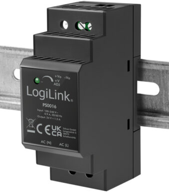 LogiLink Hulpstukrailvoeding, 36 Watt, 24 Volt, zwart