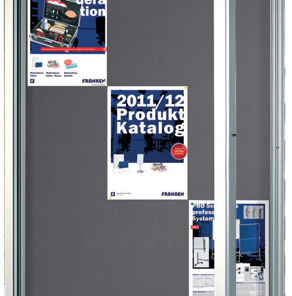 Vitrinekast ECO voor 9x A4-formaat, vilten achterwand, grijs.