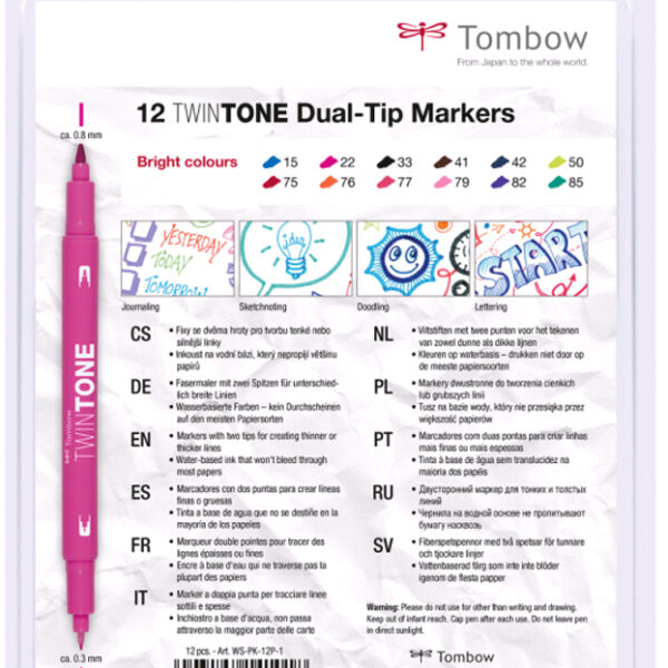 Tombow Dubbele Stiftmarkers 'TwinTone' Felle Kleuren, set van 12