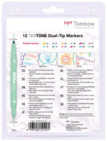 Tombow TwinTone Pasteltinten, set van 12 dubbele viltstiften.