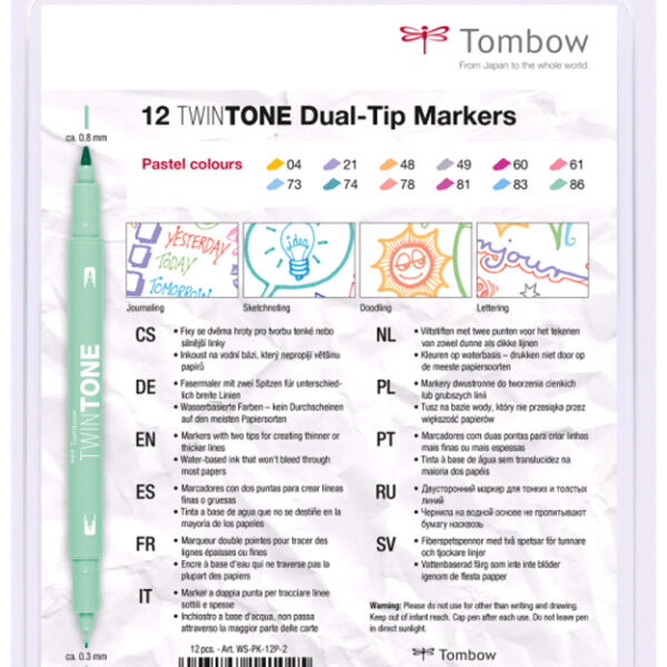Tombow TwinTone Pasteltinten, set van 12 dubbele viltstiften.