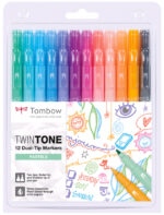 Tombow TwinTone Pasteltinten, set van 12 dubbele viltstiften.