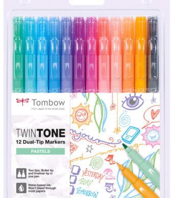 Tombow TwinTone Pasteltinten, set van 12 dubbele viltstiften.