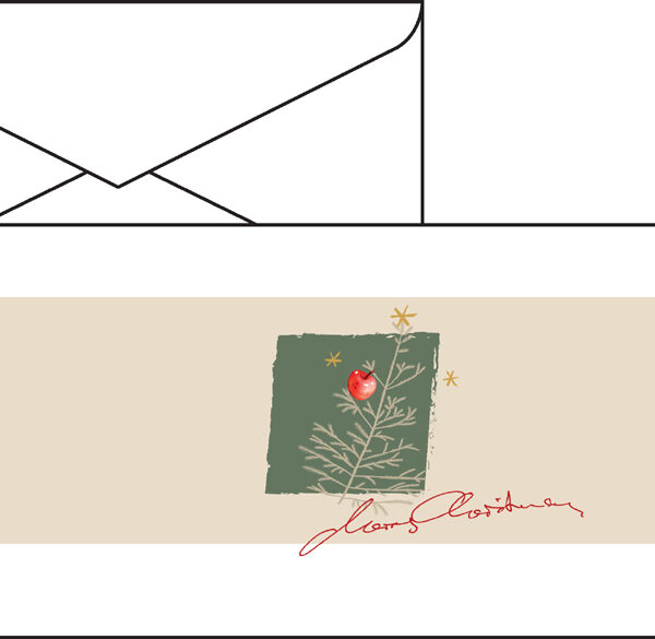 Kerstwenskaart 'Kerst met appels', langwerpige vorm.