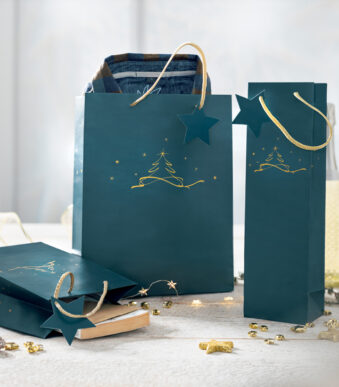 Grote kerstcadeau-tas 'Kerstboom petrolkleur'