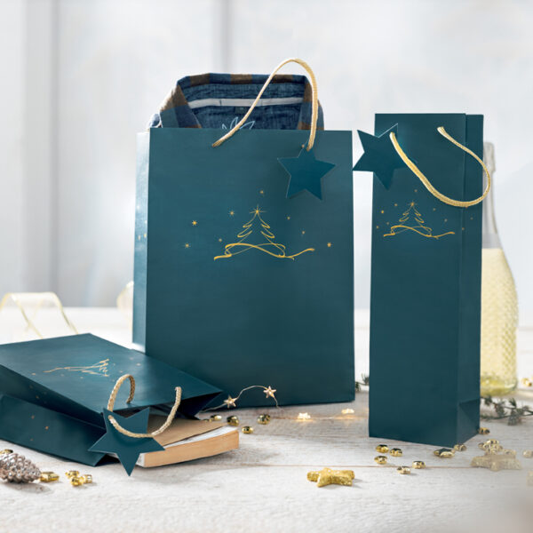 Grote kerstcadeau-tas 'Kerstboom petrolkleur'