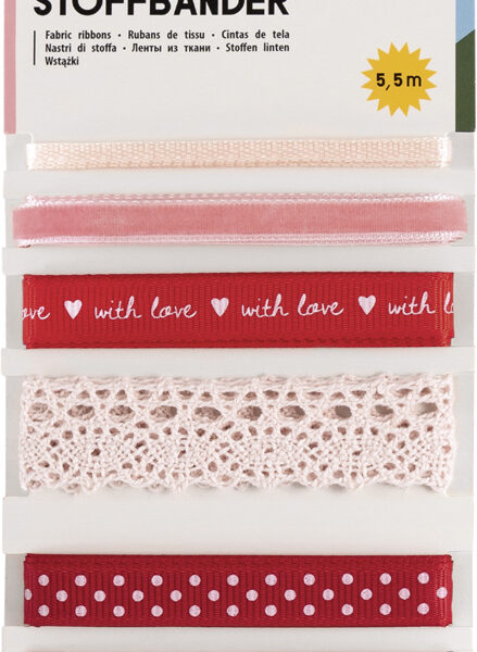 Stoffen lintenassortiment 'Rosy Love', totale lengte: 5,5 meter.
