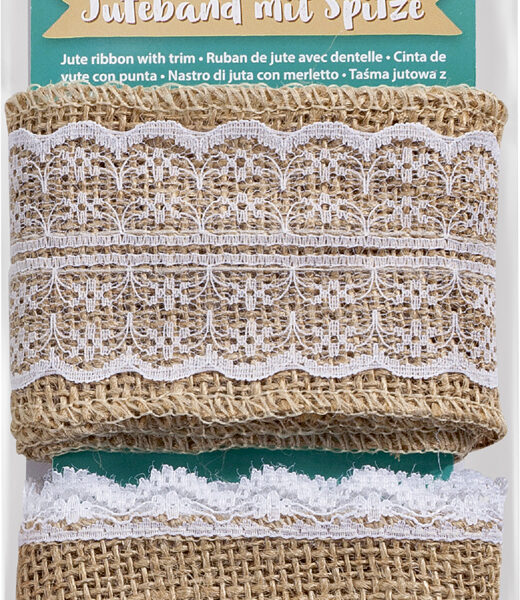 Juten band met kant, 2 x 1 meter