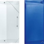 Doorzichtige blauwe opbergdoos voor mappen, formaat A4.